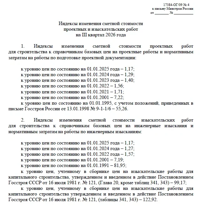 📢 Опубликованы индексы Минстроя на III квартал 2026 года 
 
Минстрой России письмом от 23 июля 2026