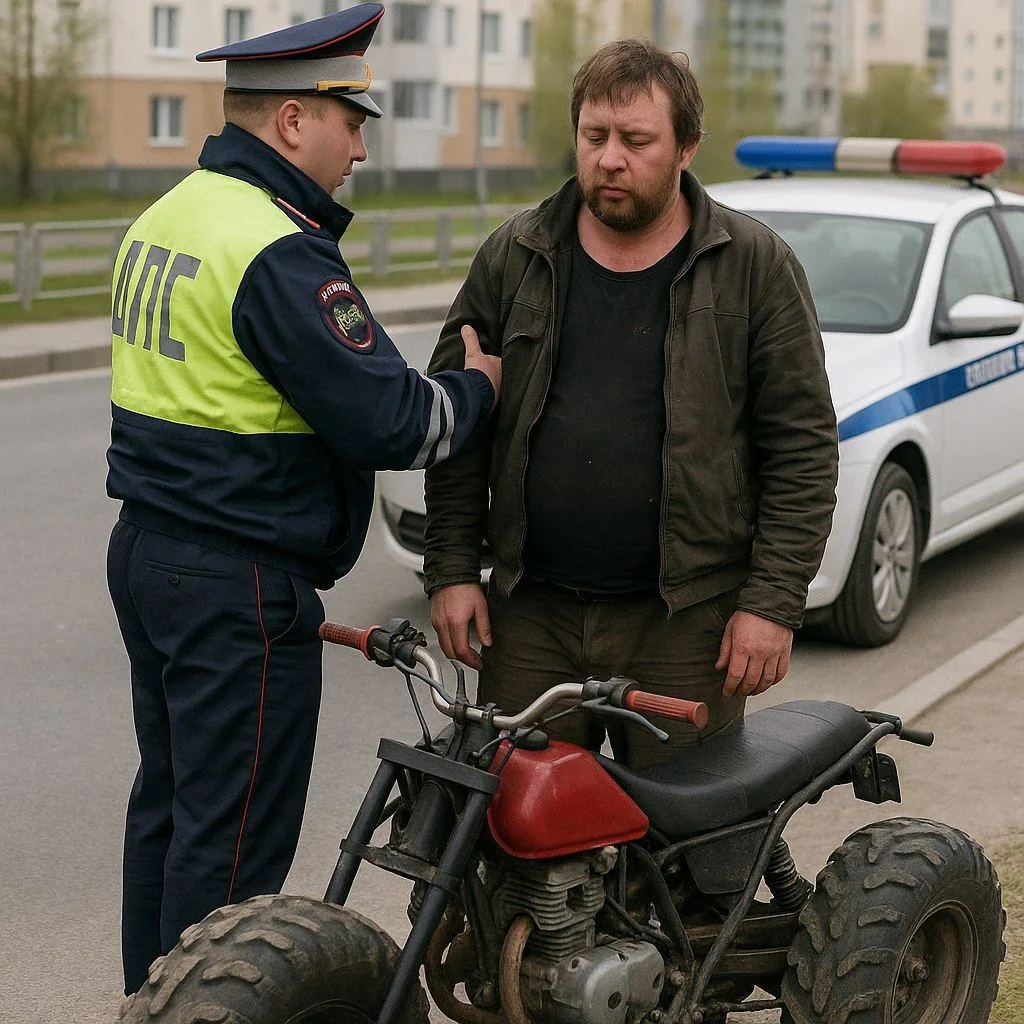😱 В Салехарде пьяный водитель без прав гонял на самодельном квадроцикле.  Инспекторы ГИБДД остановил