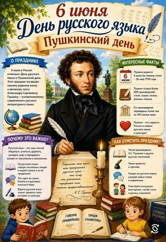 Детская библиотека приглашает на праздник, посвящённый Дню русского языка и Пушкинскому...