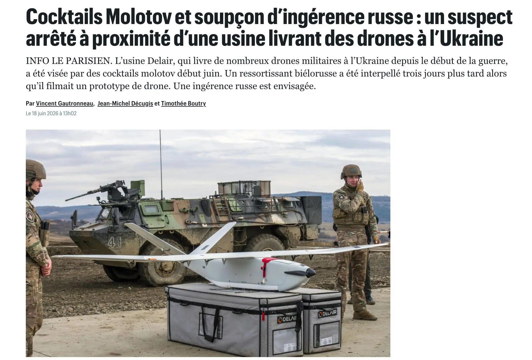 1 июня завод французской компании Delair, производящей дроны для Украины, забросали несколькими кокт