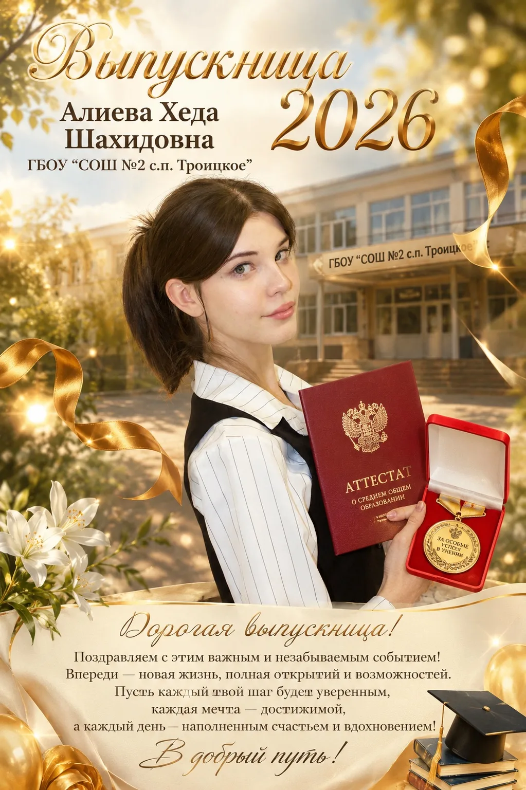 🌟 От всей души поздравляем Хеду Шахидовну с окончанием школы и такими впечатляющими победами! 🎓
Он