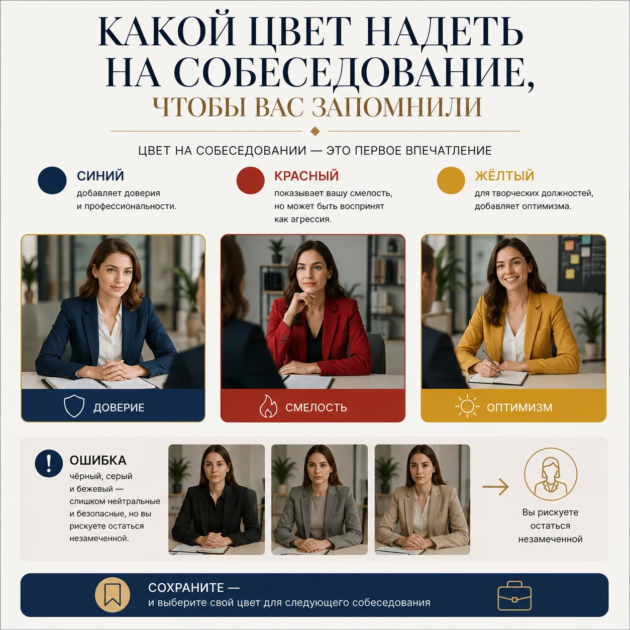 Какой цвет надеть на собеседование, чтобы вас запомнили. 🤝