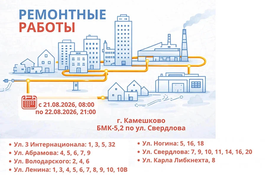 Временное отключение горячей воды в Камешково с 21 по 22 августа