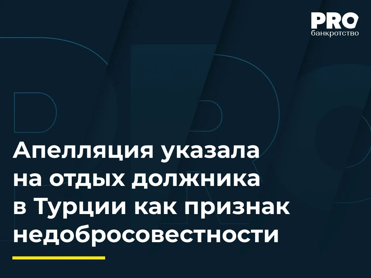 Апелляция указала на отдых должника в Турции как признак недобросовестности