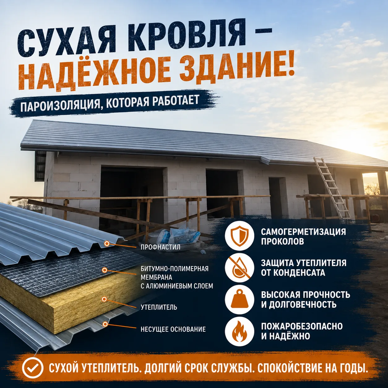 Пароизоляция кровли из профнастила