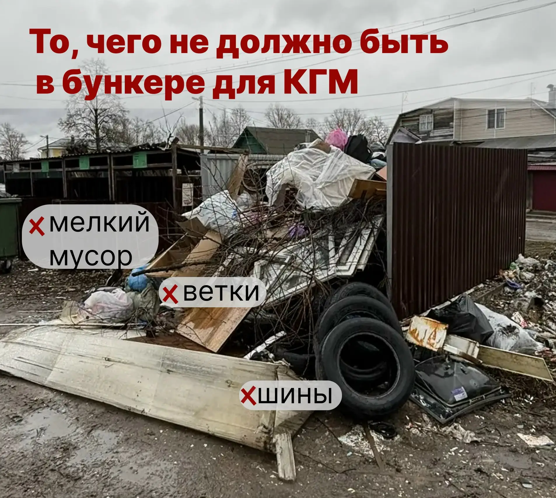 ⚠️ Администрация округа информирует: веткам и поросли в бункере не место!