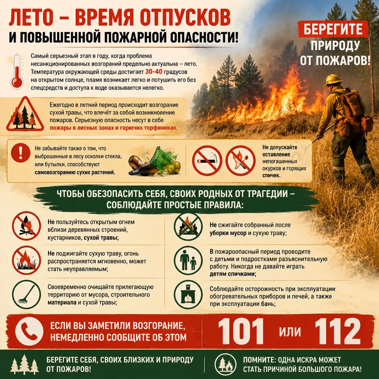 ☀️ Лето — время отпусков и повышенной пожарной опасности. 

Самый серьезный этап в году, когда пробл