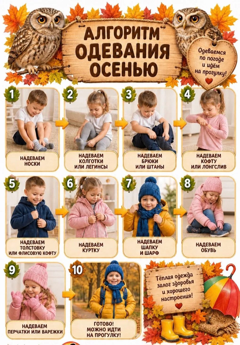 Учить ребёнка одеваться осенью — задача важная, которая помогает ему не только быть в т...