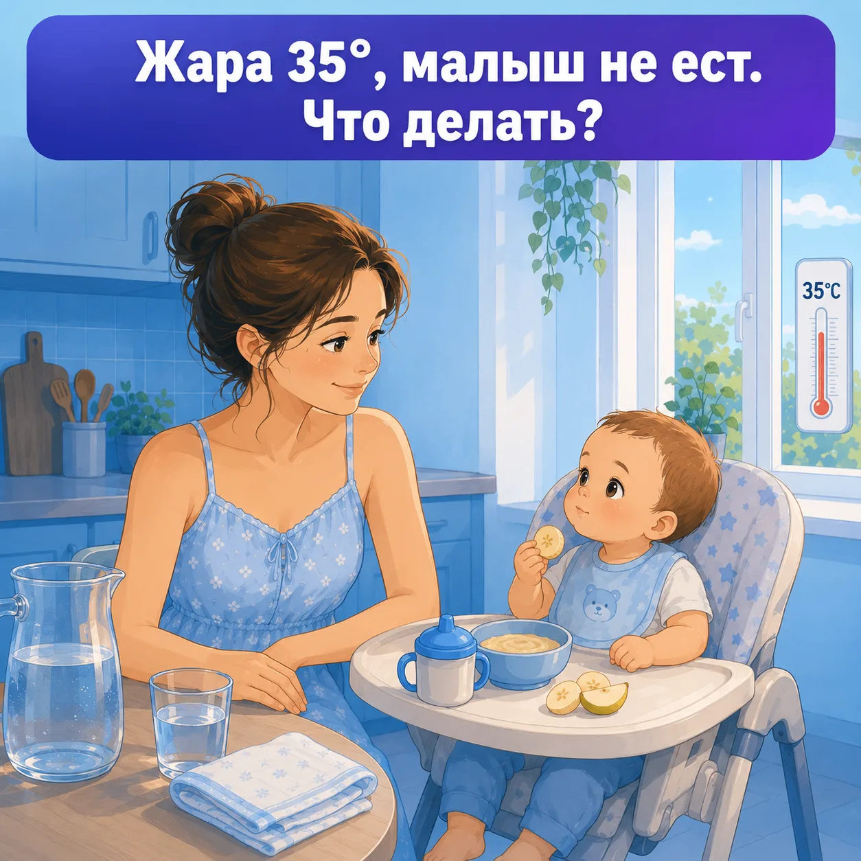 🌡️ Кейс: малышу 7 месяцев, жара 35°, почти не ест. Мама в панике — вот что мы делали