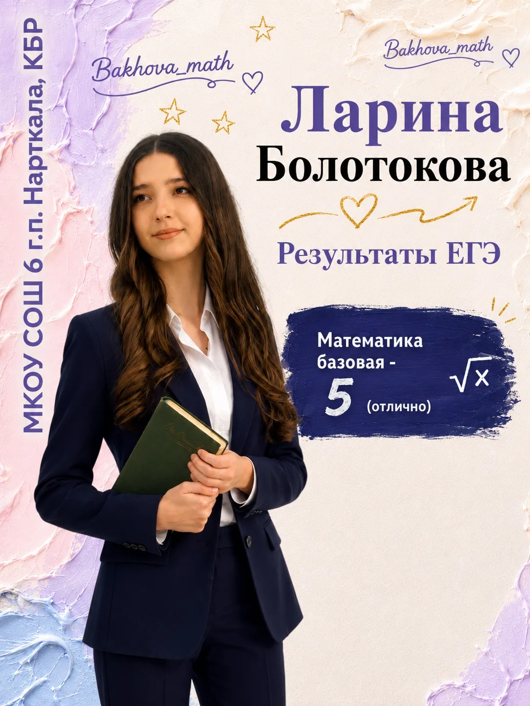 Ларина сдавала базовую математику. 21 балл из 21!
Умница!!!