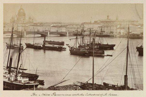 Панорама Невы с Исаакиевским собором. Санкт-Петербург. Российская империя. 1874 год.