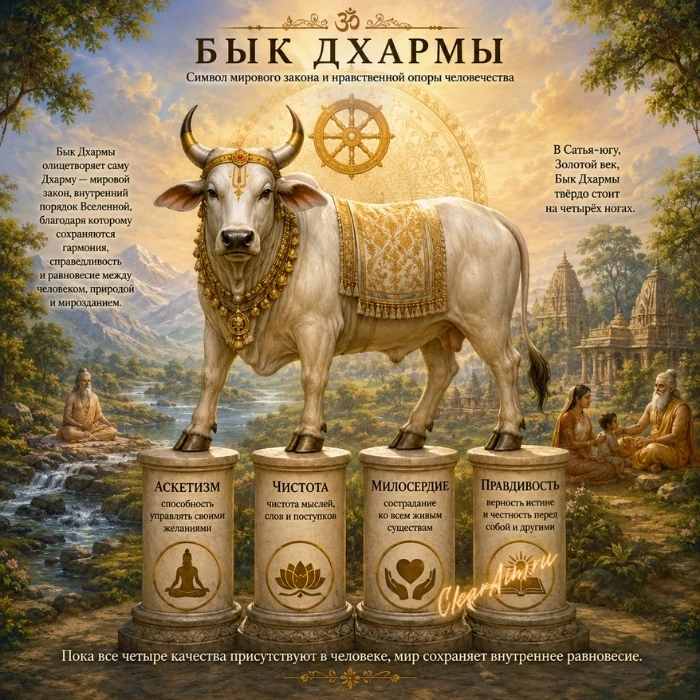 🐂 Бык Дхармы. И почему в Кали-югу он стоит только на одной ноге

В ведической традиции одним из сам