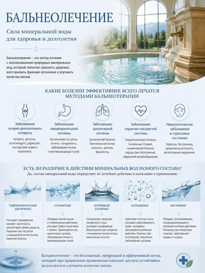 Бальнеолечение: целебная сила минеральных вод для вашего здоровья 💧

Бальнеотерапия — это один из с