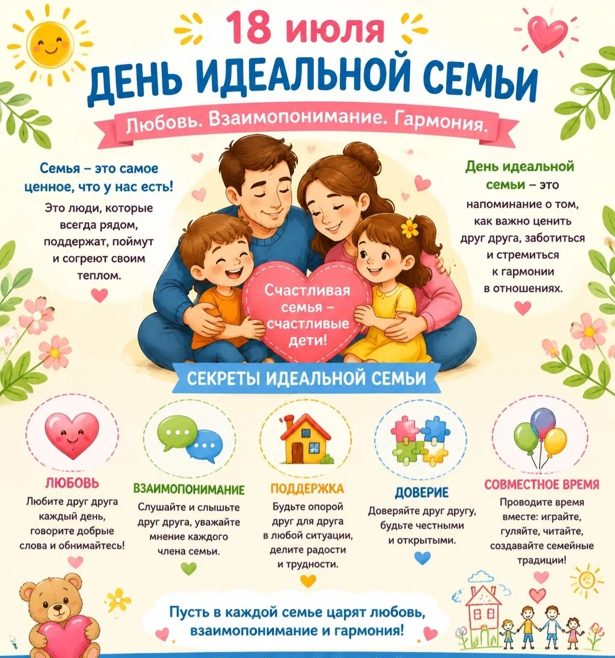 18 ИЮЛЯ — ДЕНЬ ИДЕАЛЬНОЙ СЕМЬИ

ИСТОРИЯ ВОЗНИКНОВЕНИЯ ПРАЗДНИКА

День идеальной семьи появился в 199