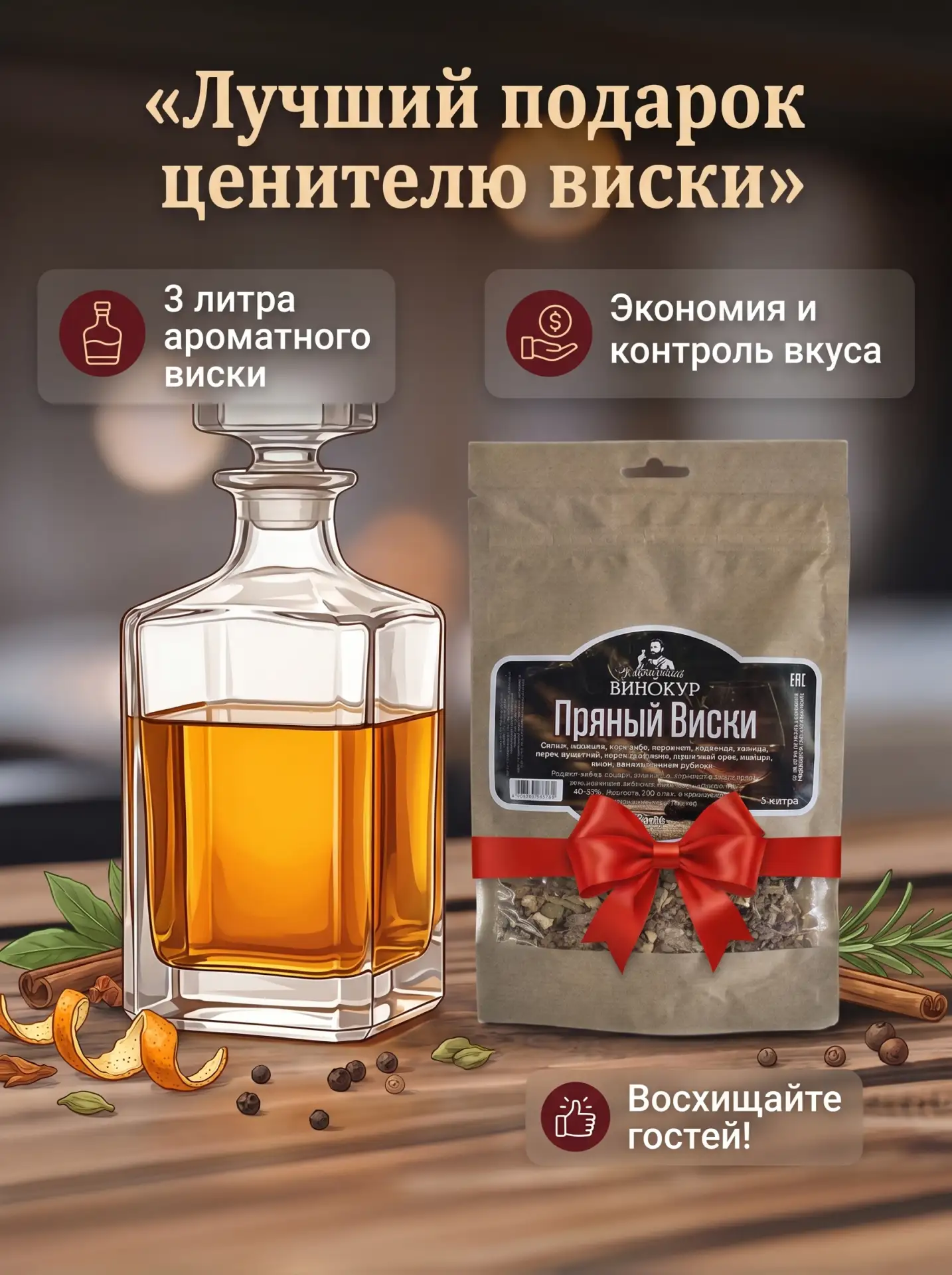 Откройте новые грани вкуса с набором для настойки «Пряный виски» от Кавказский Винокур....