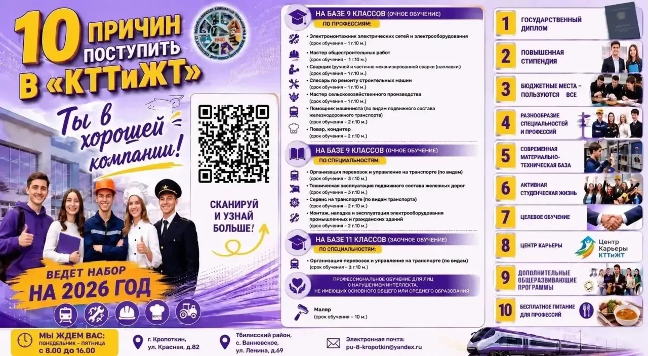 🚨 В самом разгаре идет приемная комиссия в Кропоткинском техникуме технологий и железнодорожного тр