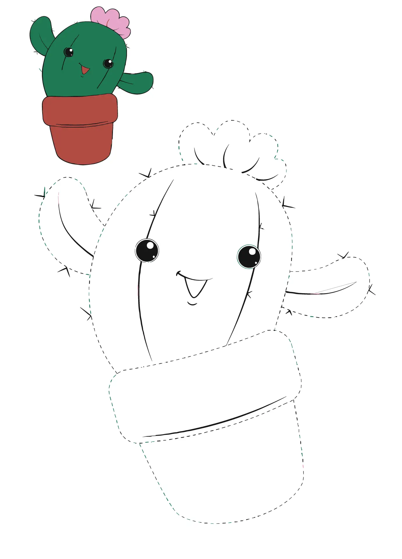 🌵 Обводим и раскрашиваем кактус по образцу! ✏️🎨