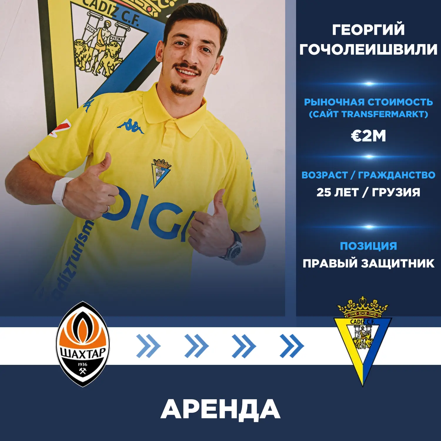 Официально: Георгий Гочолеишвили перешёл в «Кадис» из «Шахтёра».