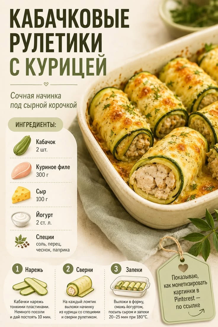 Кабачковые рулетики с курицей🥒 ✨