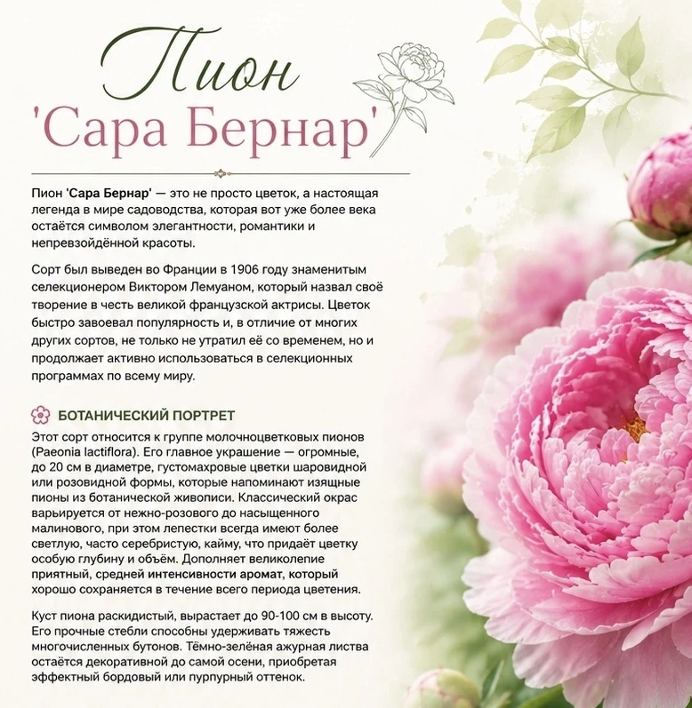 🌸 Легенда вашего сада: пион «Сара Бернар» уже в наличии!

Представьте себе цветок, который не выход