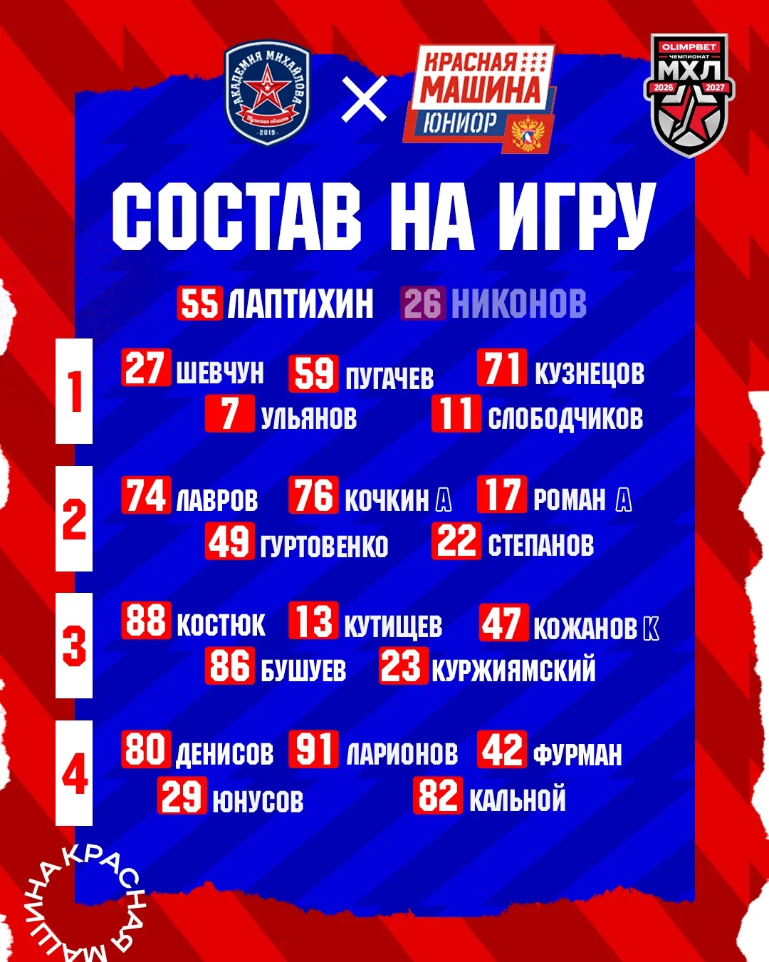 🚘 Наш состав на матч с «Академией Михайлова»!