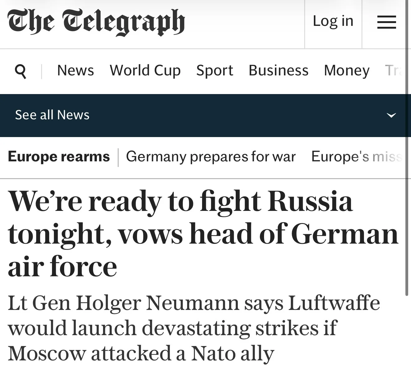 The Telegraph: Командующий ВВС Германии угрожает ударами по Калининграду и Петербургу

Хольгер Нойма