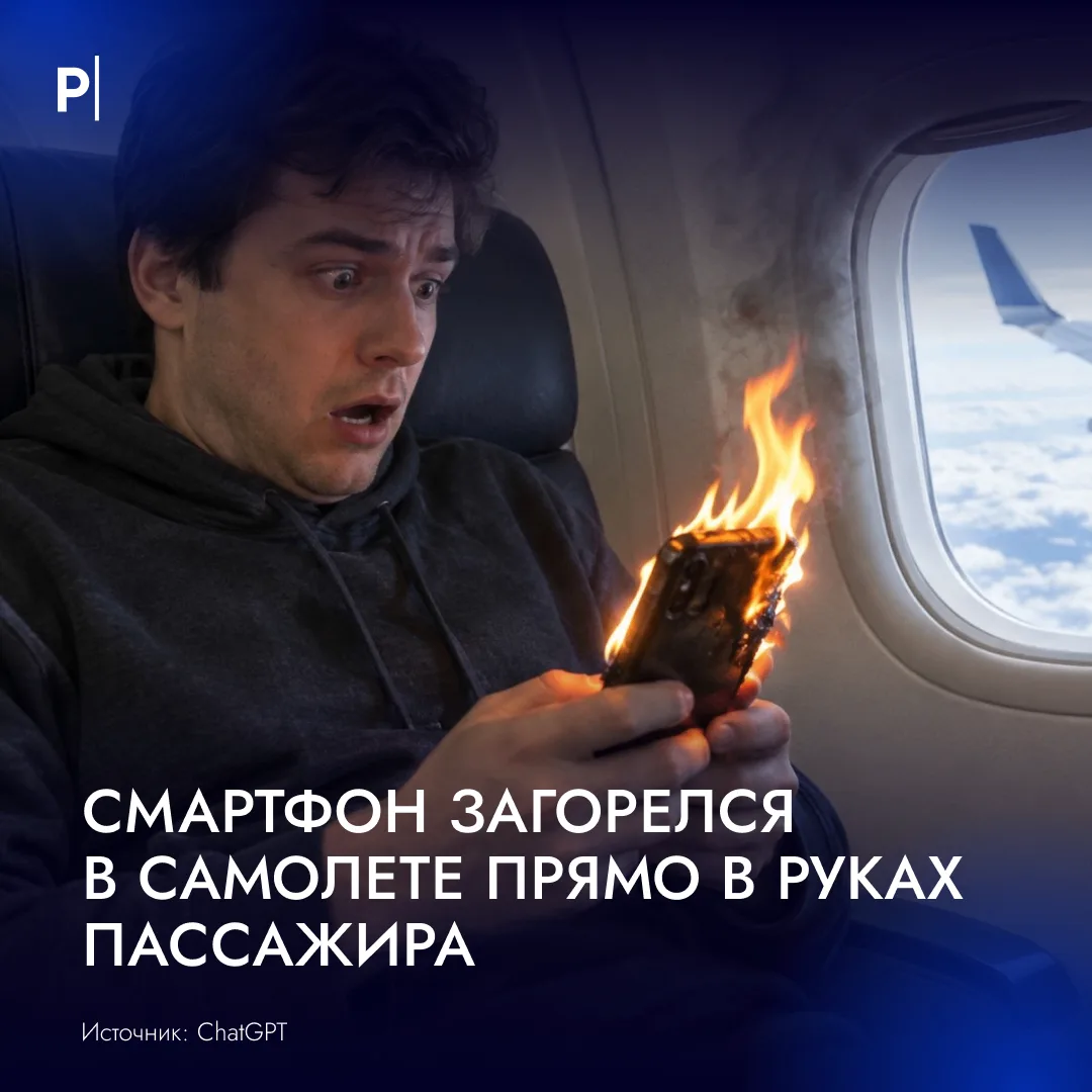 😱 Китайский смартфон загорелся в руках пассажира во время полета.
