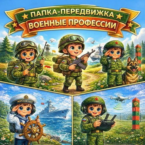 Папка-передвижка "Военные профессии"   В папке представлены страницы: Пограничник Военный лётчик Шту