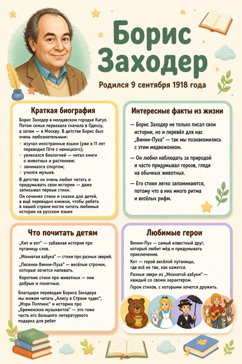 Чтение произведений Бориса Заходера в детском саду играет важную роль в речевом, эстети...