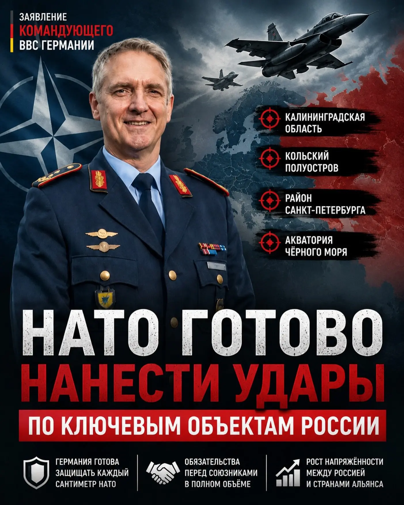 ⚡ Командующий ВВС Германии заявил о готовности НАТО нанести удары по ключевым военным объектам Росси