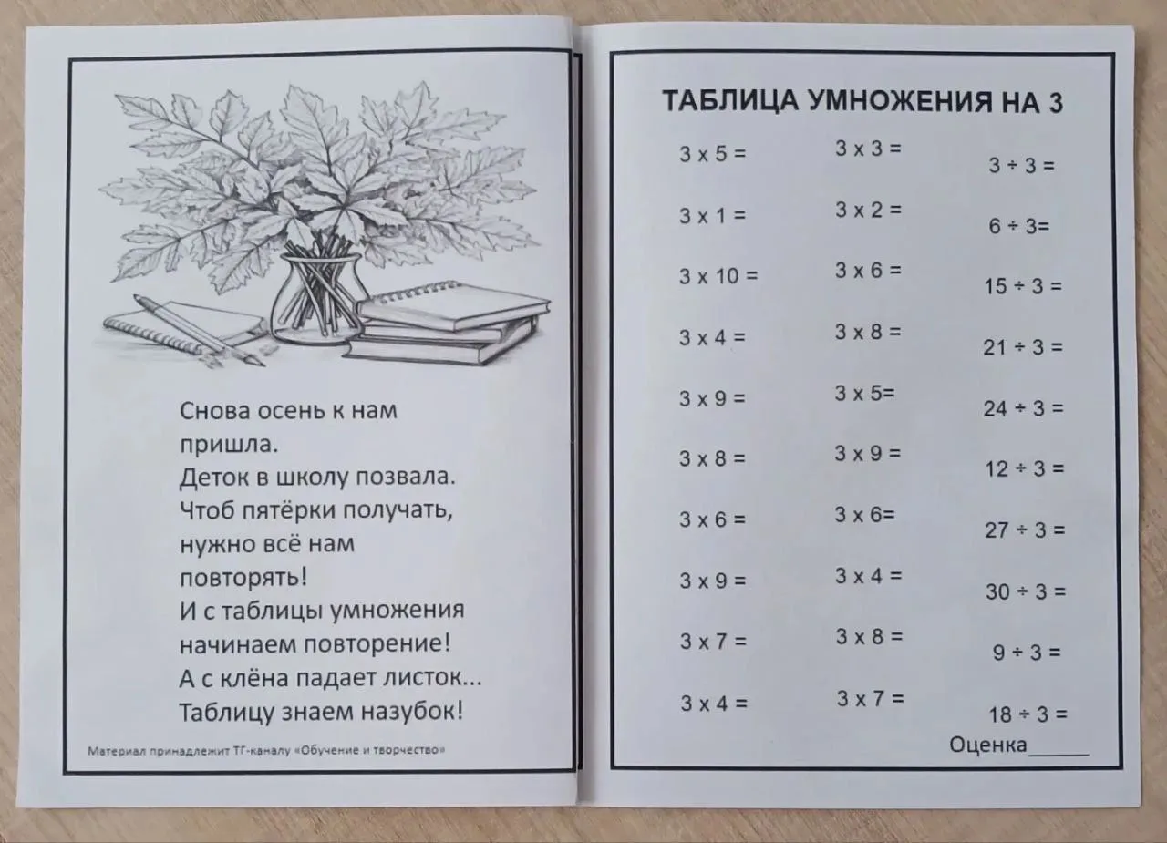 📚 Зачётная книжка-малышка "Таблица умножения" 
Компактная, бюджетная, чёрно-белый вариант
Формат А5