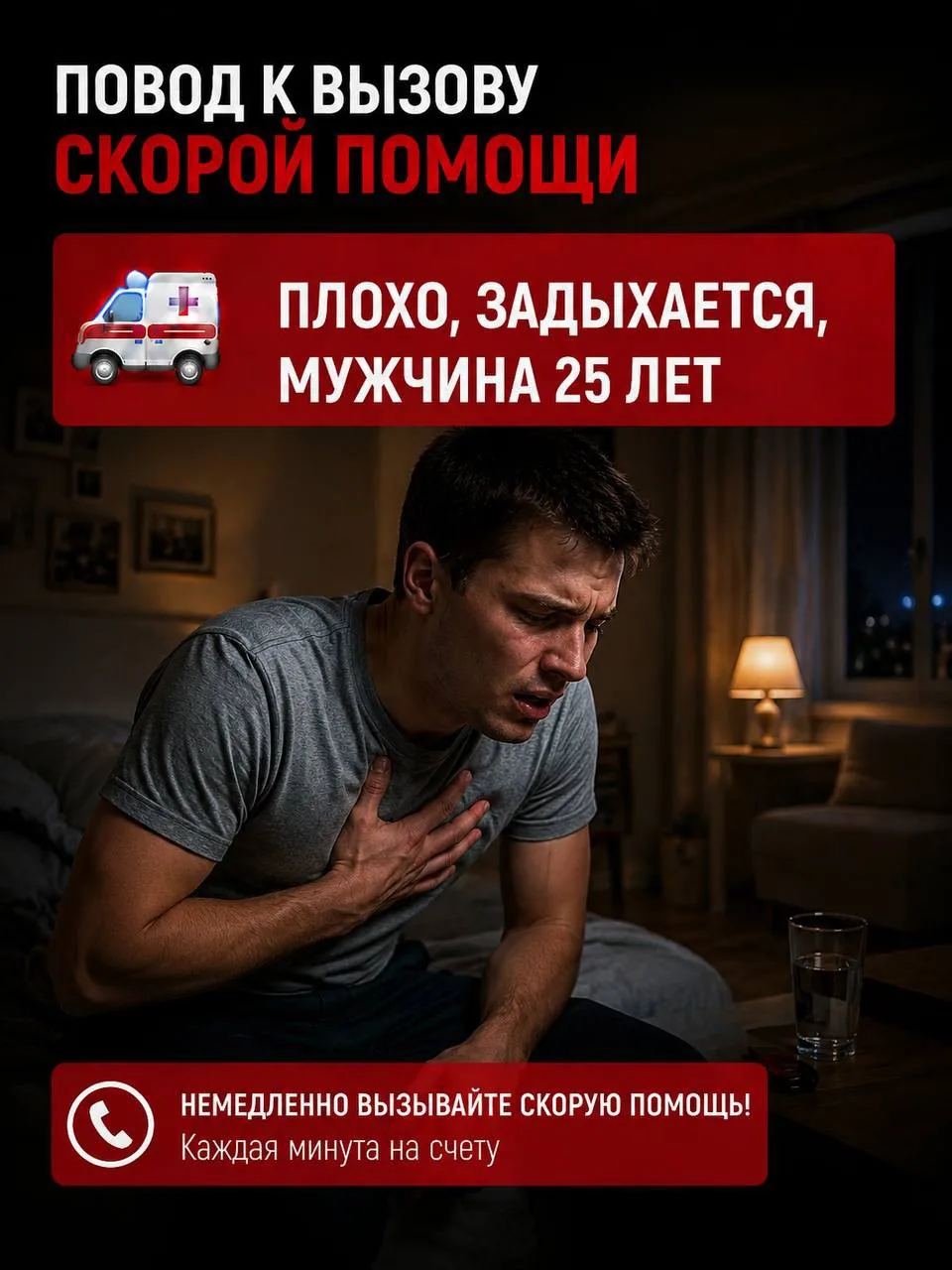 Повод к вызову скорой помощи: Плохо, задыхается, мужчина 25 лет.
