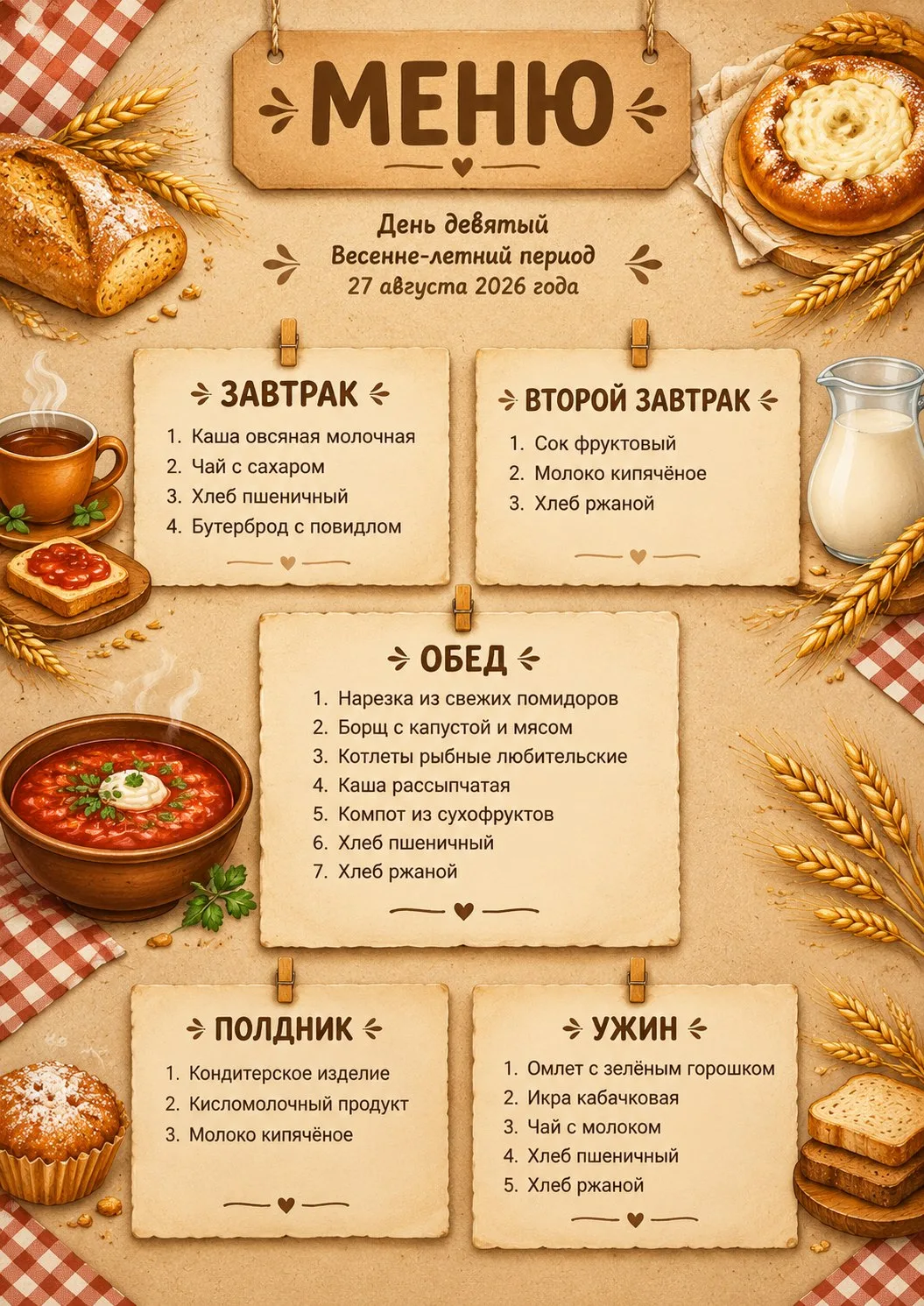 Меню на 27 августа 2026 года