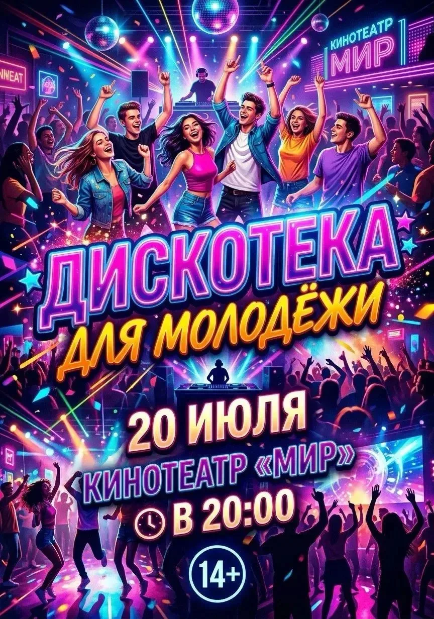 🪩20 июля в 20:00 🥳🎉

Дискотека для молодёжи💃🏻🪩

#КультураМосальскогоОкруга
#КДЦ
