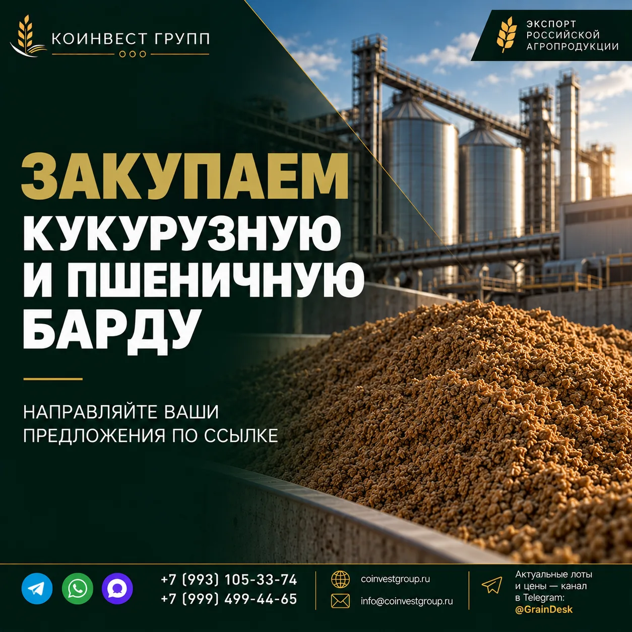 🟢 ЗАКУПАЕМ КУКУРУЗНУЮ И ПШЕНИЧНУЮ БАРДУ