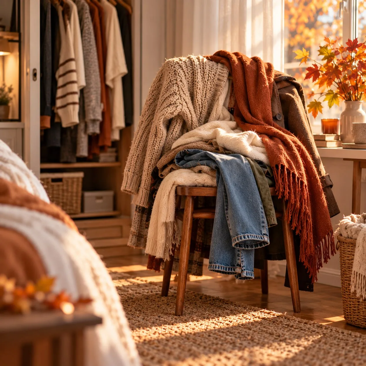 👗 Осенью у женщины появляется второй гардероб. На стуле.