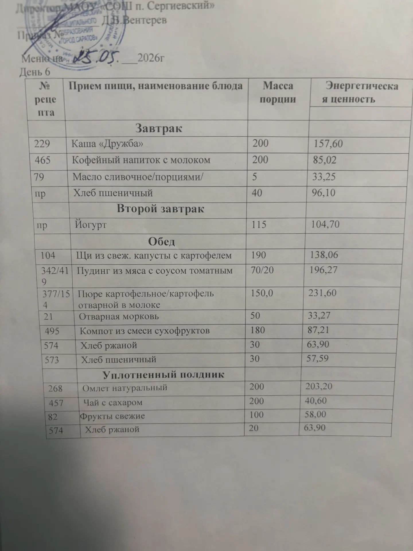 Меню:25.05.2026