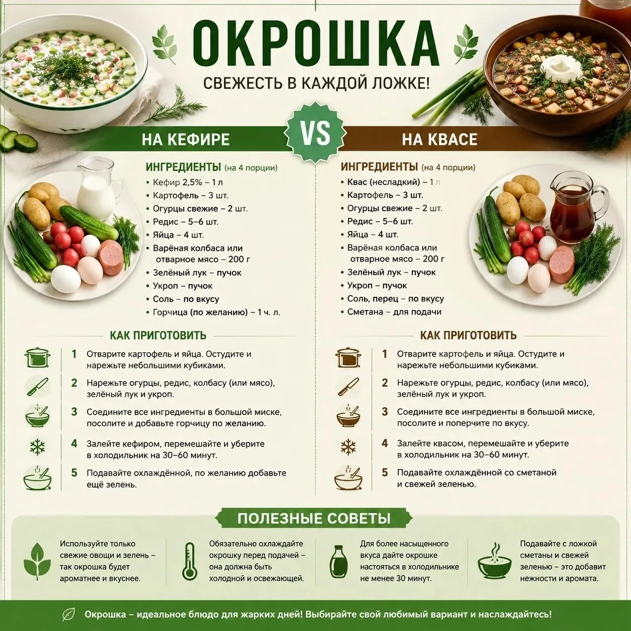 🔥Жара - время окрошки! Но главный вопрос, который делит нас на два лагеря, остаётся неизменным: чем