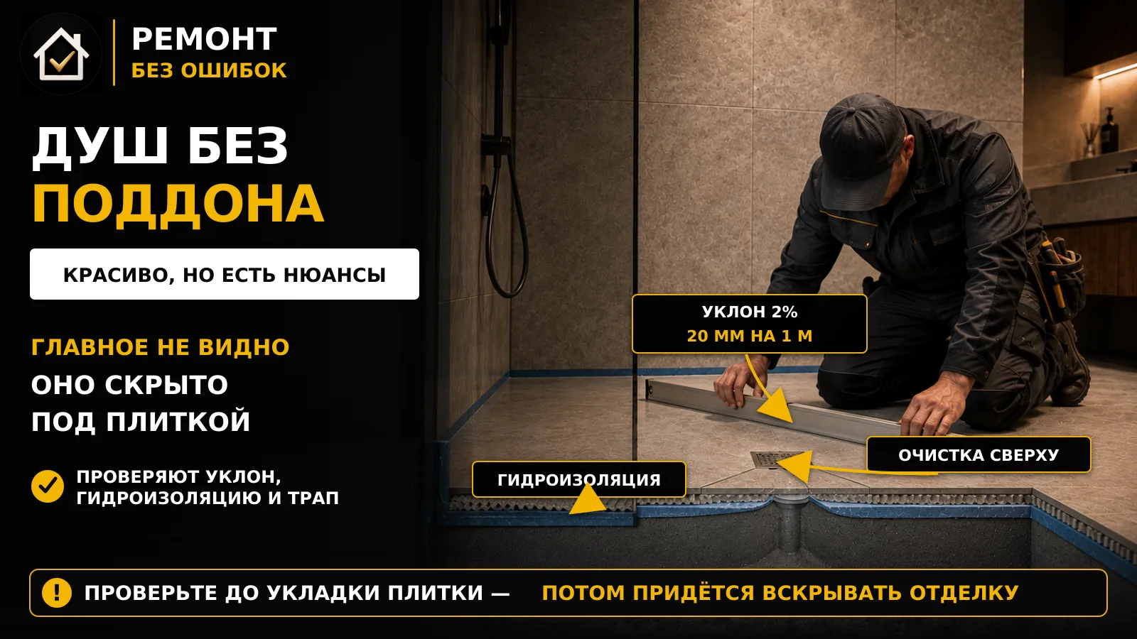 🚿 Душ без поддона: красиво, но есть нюансы.
