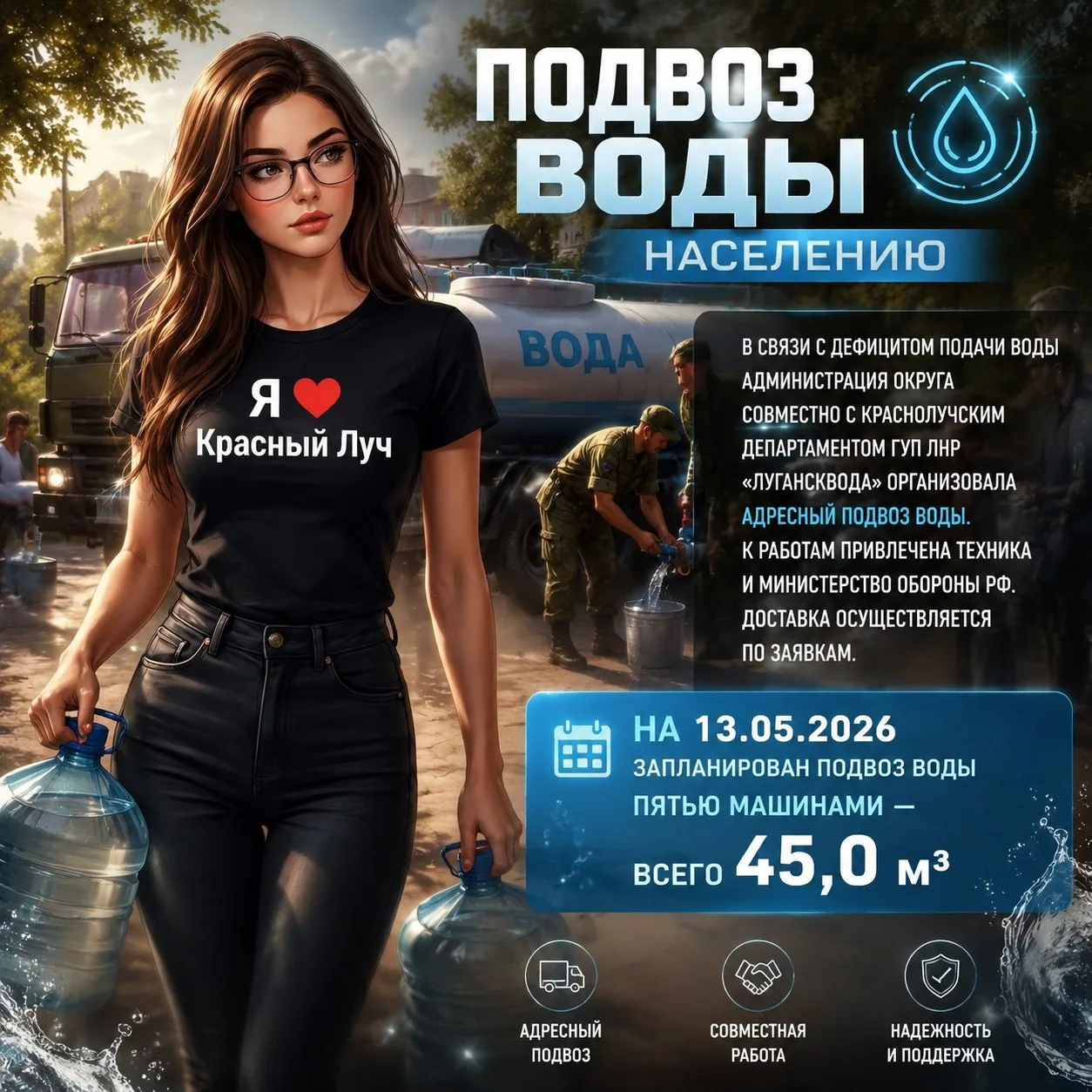 В связи с дефицитом подачи воды администрация округа совместно с Краснолучским департаментом ГУП ЛНР
