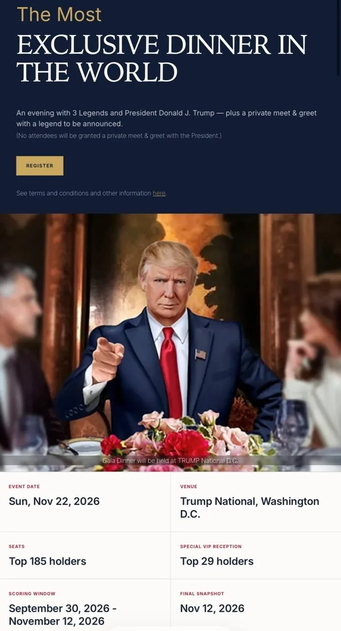Для топ-холдеров мемкоина TRUMP проведут очередной гала-ужин.