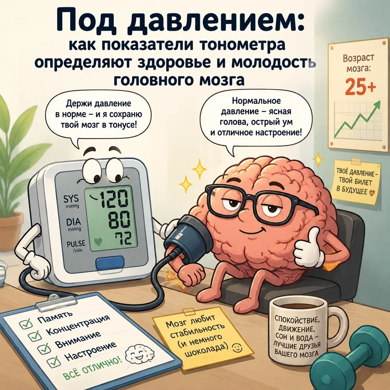 Под давлением: как показатели тонометра определяют здоровье и молодость нашего мозга 🩺

Когда мы го