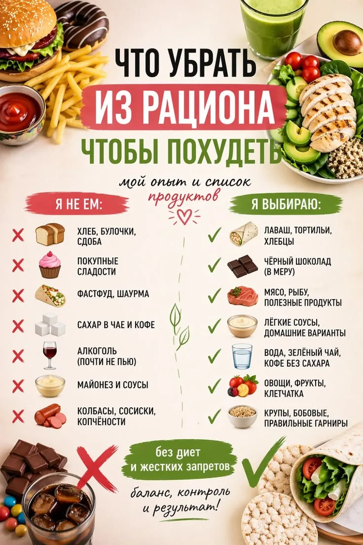 Мой список «стоп-продуктов» для похудения. Никаких сложных правил, просто убрала эти ве...