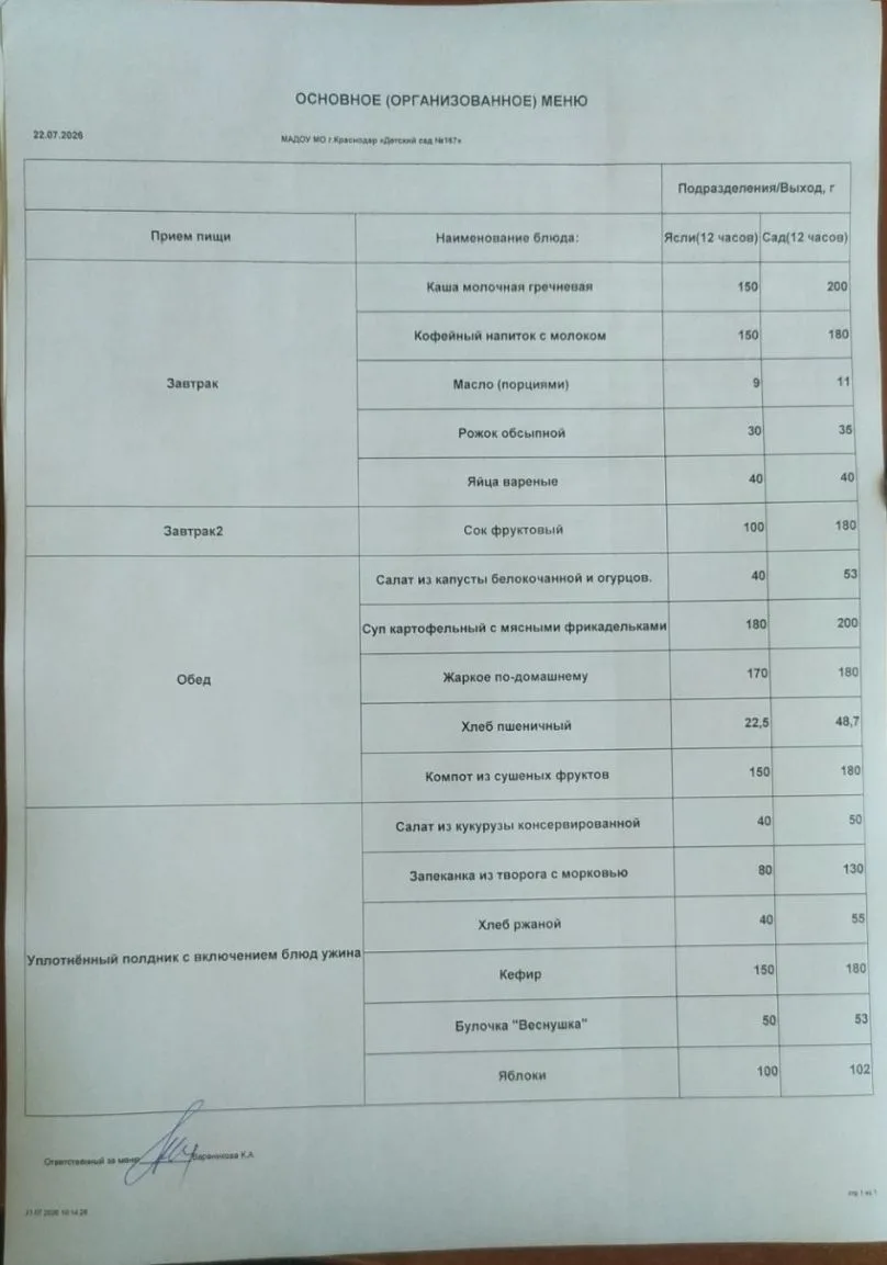 Меню на 22.07