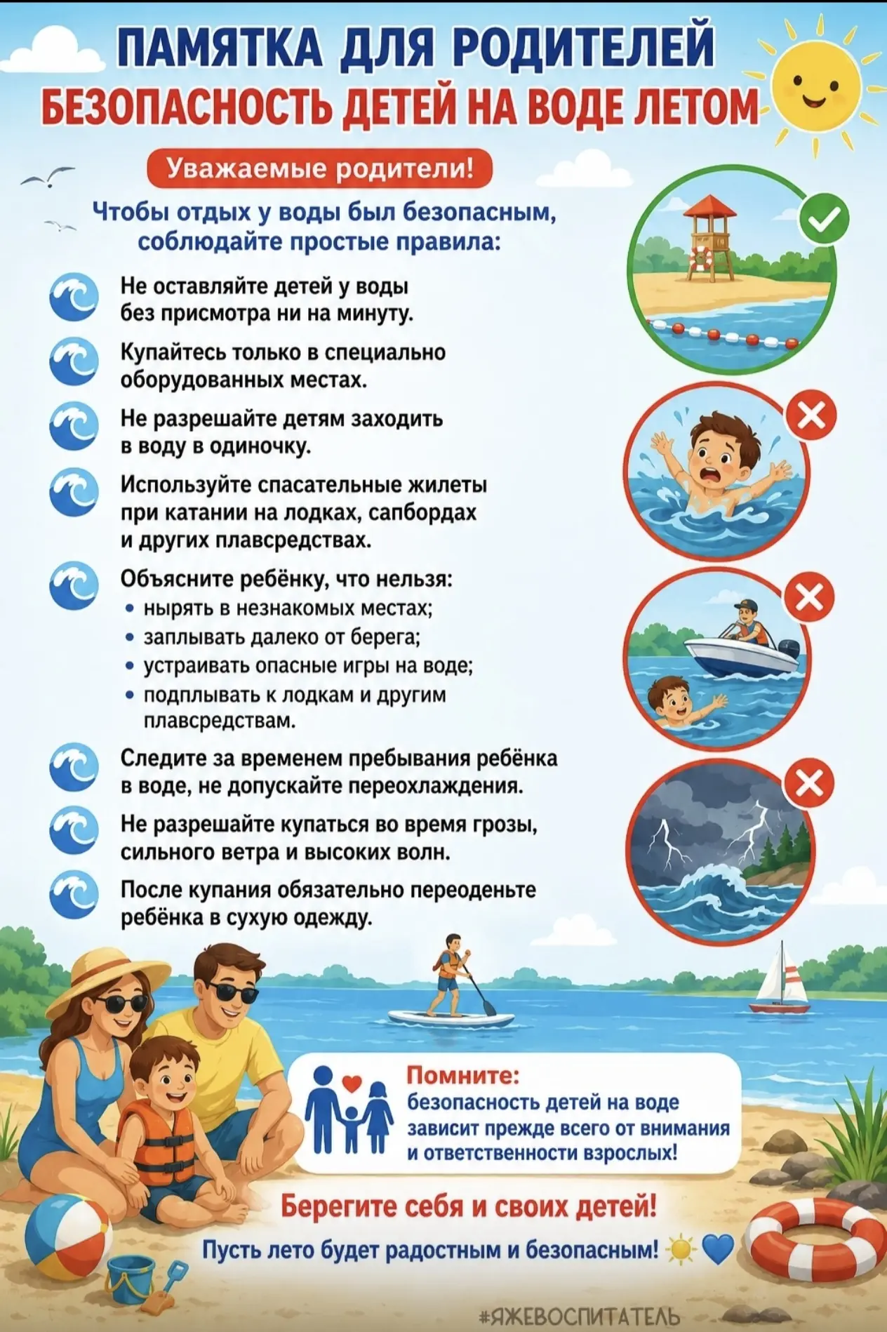 Безопасность детей на воде летом!.
Безопасность на воде в летний период — ключевая задача для родите