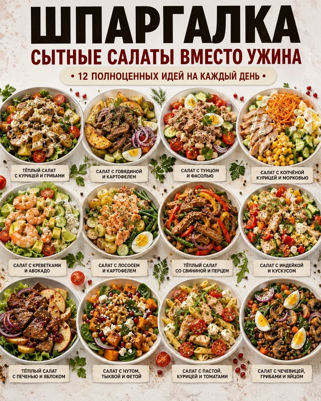 Сытные салаты, которые легко заменяют полноценный ужин 🥗