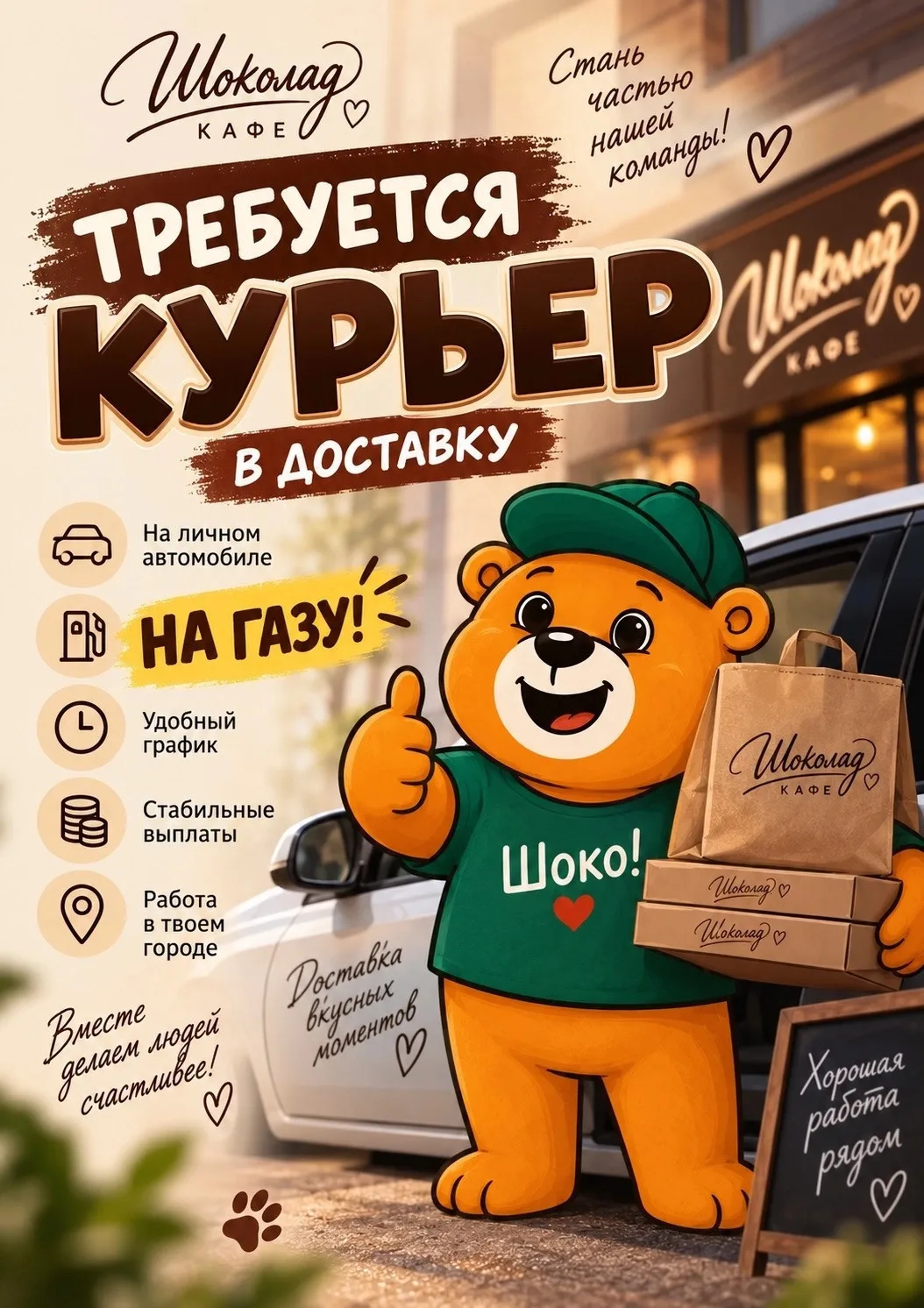 🚗 В ДОСТАВКУ КАФЕ «ШОКОЛАД» ТРЕБУЕТСЯ КУРЬЕР! 🤎