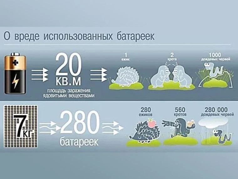 👉А вы знали, что одна пальчиковая батарейка, выброшенная в мусорное ведро, загрязняет ...