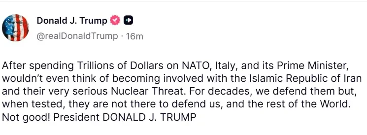 📸 Публичная перепалка между Дональдом Трампом и премьер-министром Италии Джорджей Мелони продолжает