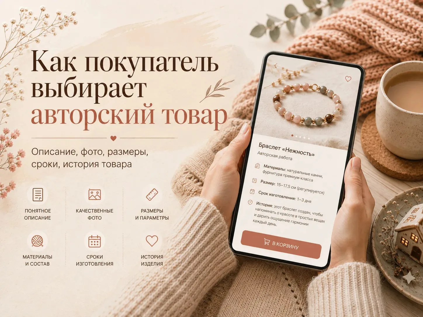 🤗  Как покупатель выбирает авторский товар🌷 
Что важно покупателю — понятное описание, хорошие фот